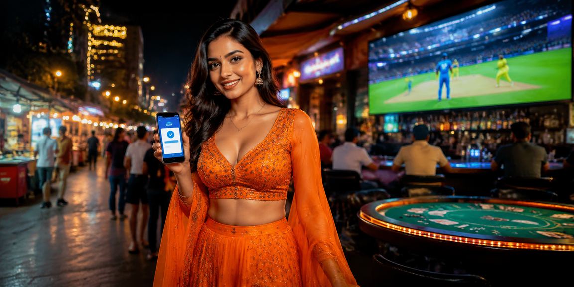 Indian cricket betting night market scene with responsible gaming signage